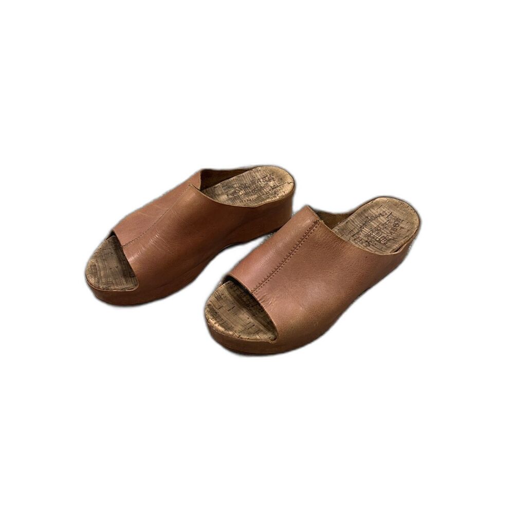 Kork-Ease Women's Tan Brown Leather Platform Block Heel Sandals US Size 6M